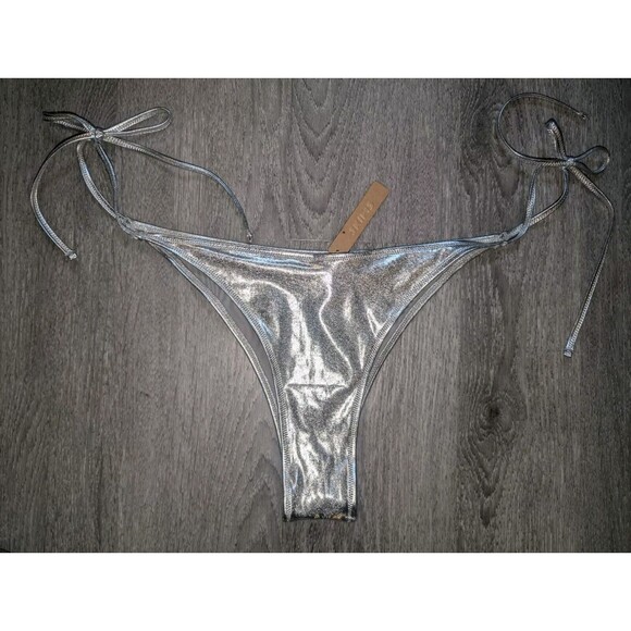 NWT SKIMS Metallic Swim Skimpy Triangle Bottom Side Tie Swimwear Nickle Size 4X - Picture 8 of 12